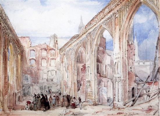 George Balmer (c.1806-1846) Remains of the House of Commons after the fire in November 1834, 10 x 14in.